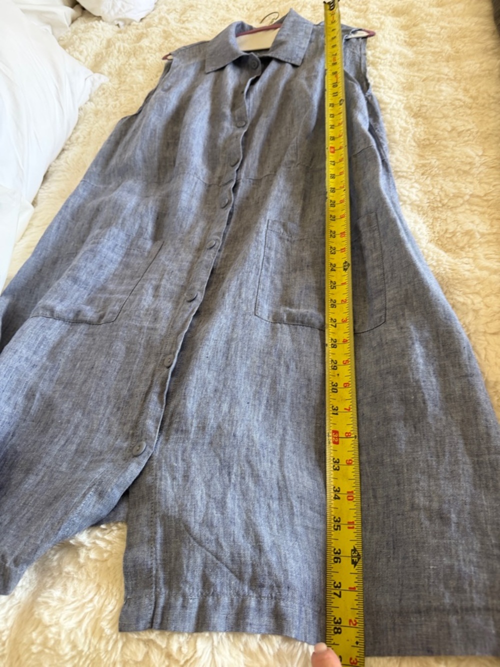 Flax Chambray Blue Sleeveless Button-Front Midi Dress - Picture 7 of 7